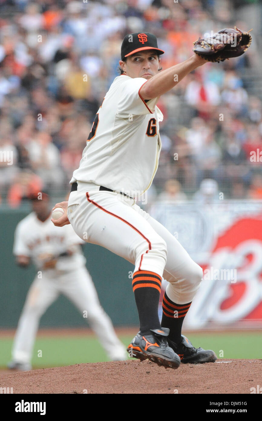 Sept. 19, 2010 - San Francisco, California, United States of America - San Francisco Giants pitcher Barry Zito (75) delivers from the mound. The San Francisco Giants defeated the Milwaukee Brewers 9-2. (Credit Image: © Charles Herskowitz/Southcreek Global/ZUMApress.com) Stock Photo