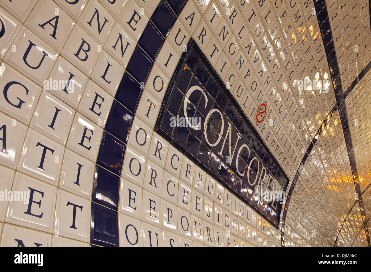 Detail of the tiling at Concorde metro station in Paris. Stock Photo