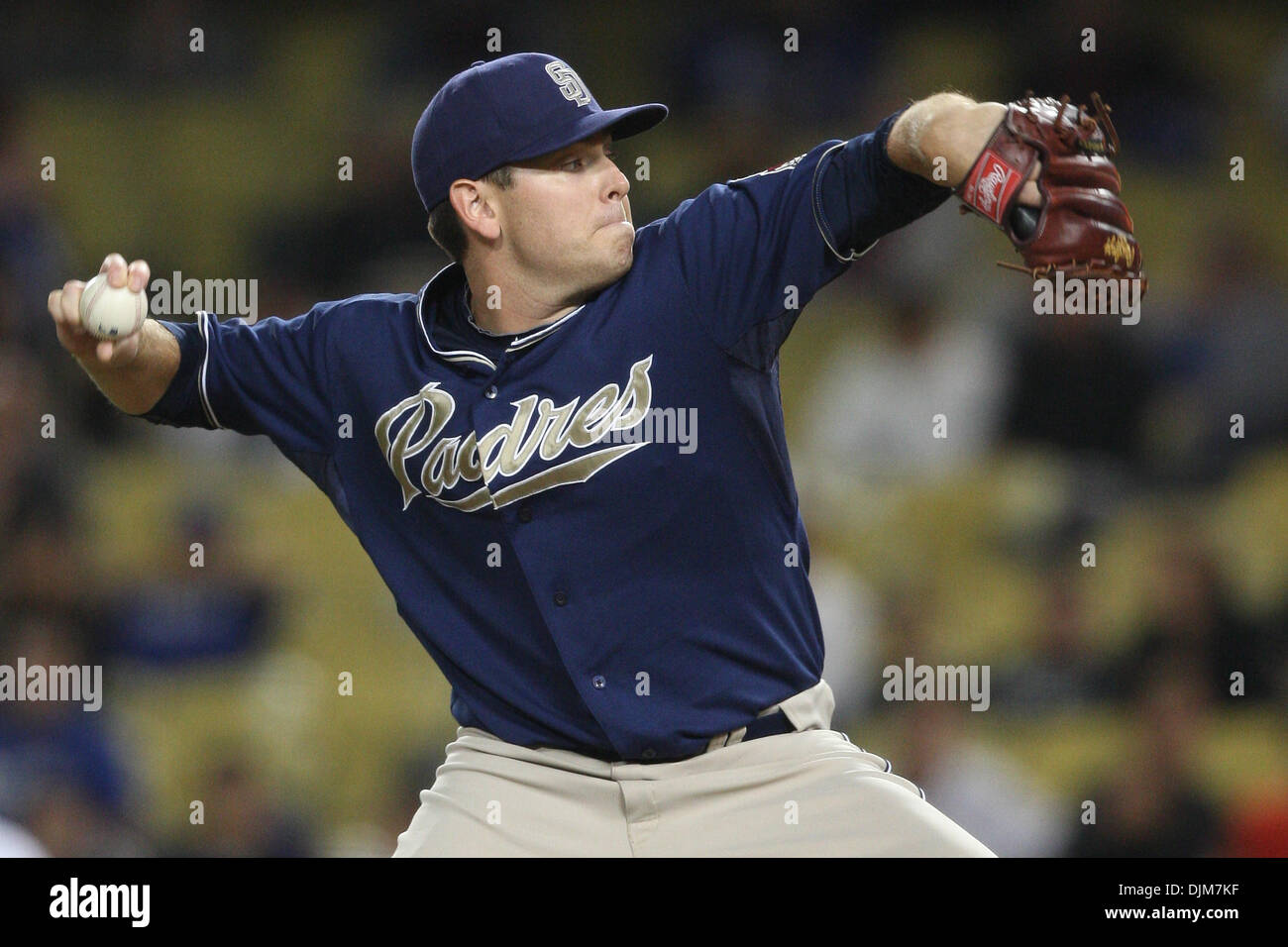 Sept. 22, 2010 - Los Angeles, California, United States of America - San Diego Padres pitcher (#46) TIM STAUFFER pitches during the Padres vs. Dodgers game at Dodgers Stadium. The Padres went on to defeat the Dodgers with a final score of 3-1. (Credit Image: © Brandon Parry/Southcreek Global/ZUMApress.com) Stock Photo