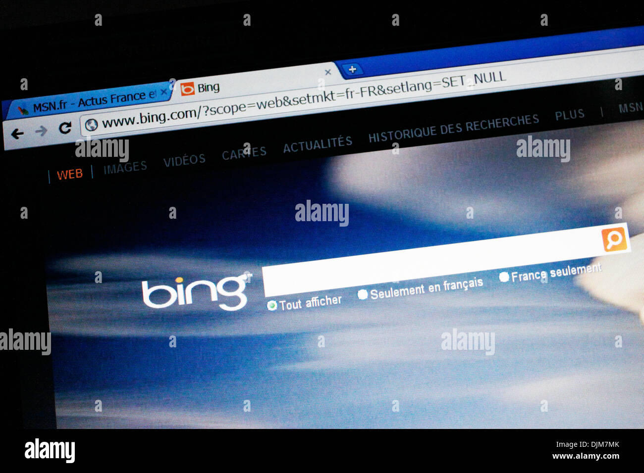 French website of Bing, Search Engine. Stock Photo