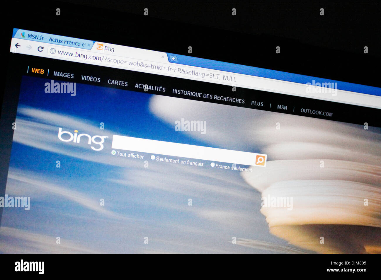 French website of Bing, Search Engine. Stock Photo