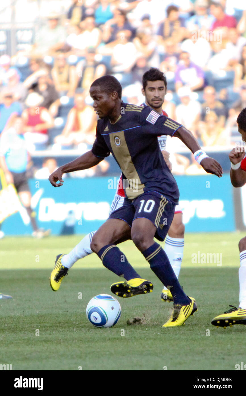 Sept. 25, 2010 - Chester, Pennsylvania, United States of America - Philadelphia Union forward Danny Mwanga (#10) keeps the ball away from Chivas USA during the match at PPL Park in Chester, PA. The Union won 3-0. (Credit Image: © Kate McGovern/Southcreek Global/ZUMApress.com) Stock Photo
