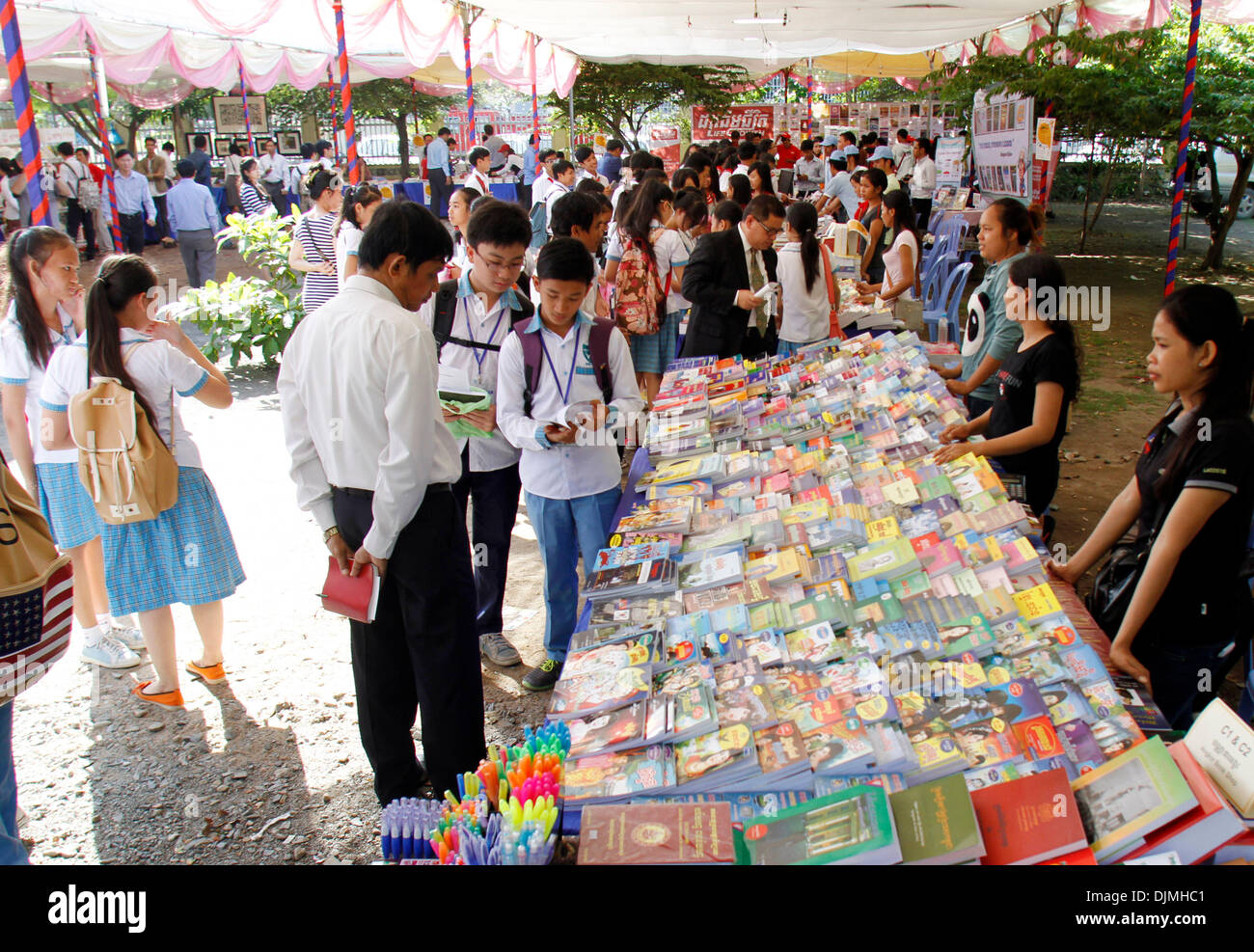 Phnom Penh, Cambodia, Nov. 29, 2013. Students visit the Cambodia Book