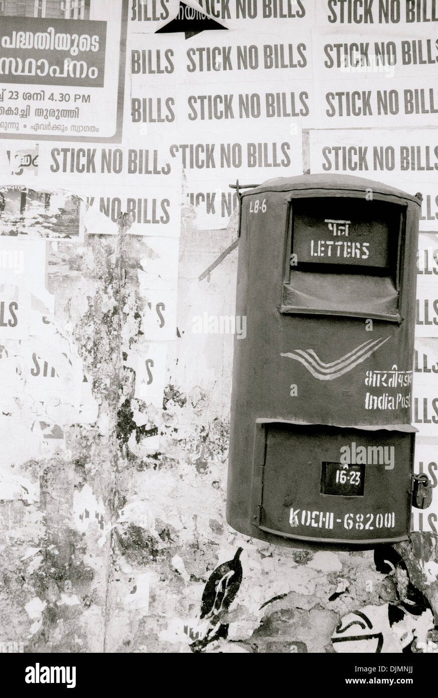 Travel Photography - Street scene of the postal service in Fort Kochi Cochin in Kerala in India in South Asia. Documentary Post Box Postbox Stock Photo