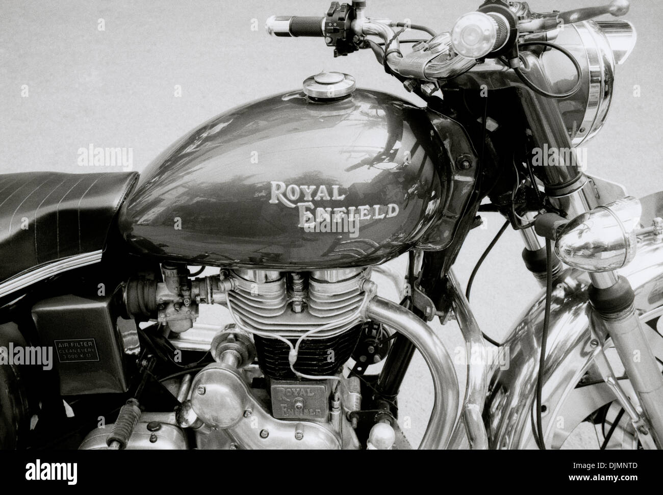 Royal Enfield motorbike in Kochi Cochin in Kerala in India in South Asia. Motor Machine Transport History Classic Vintage Bike Automotive Travel Stock Photo