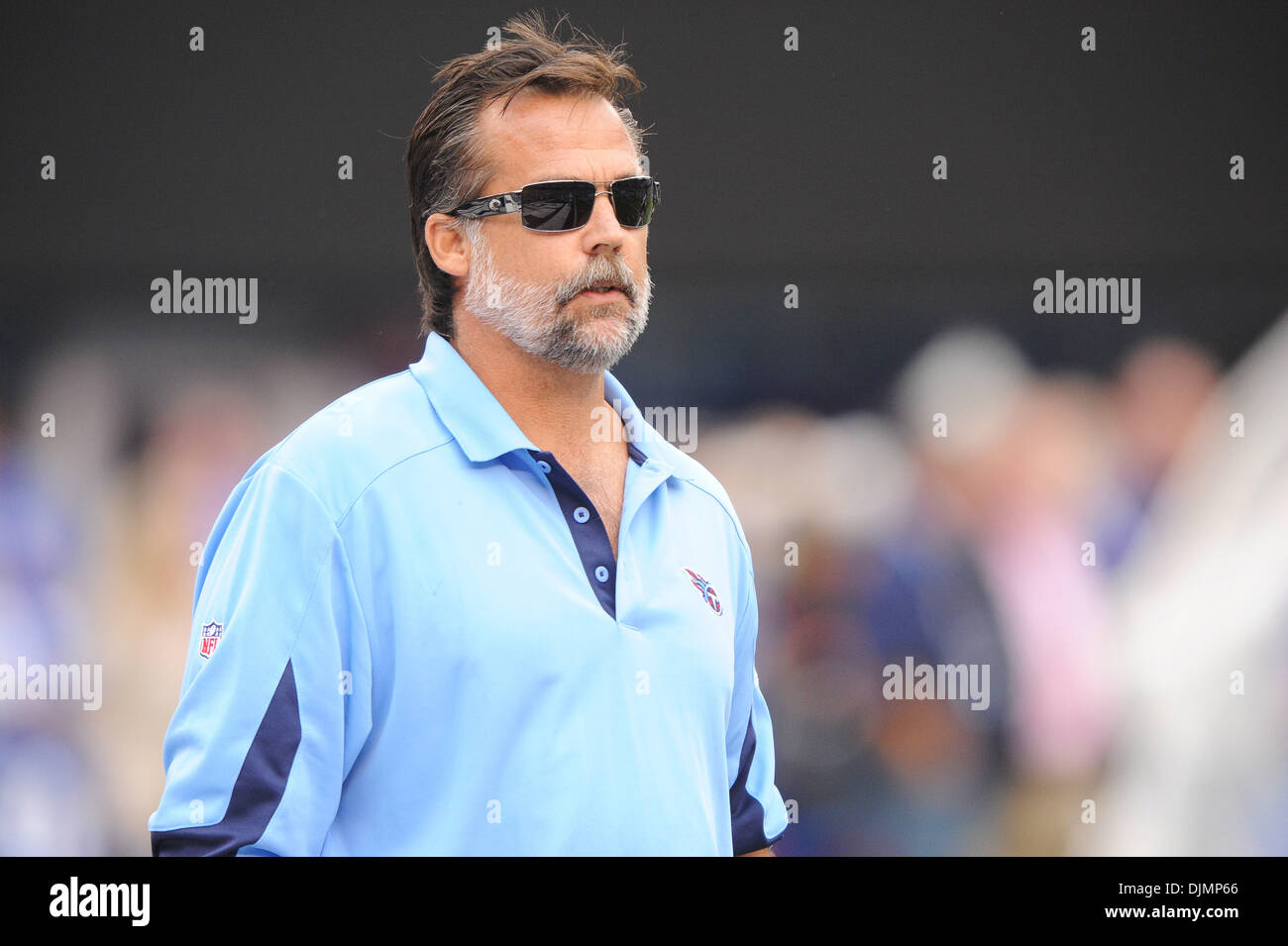 Tennessee Titans head coach Jeff Fisher during first half NFL football action between the New York Giants and Tennessee Titans at New Meadowlands Stadium in East Rutherford, New Jersey. The game is tied at half time. (Credit Image: © Will Schneekloth/Southcreek Global/ZUMApress.com) Stock Photo