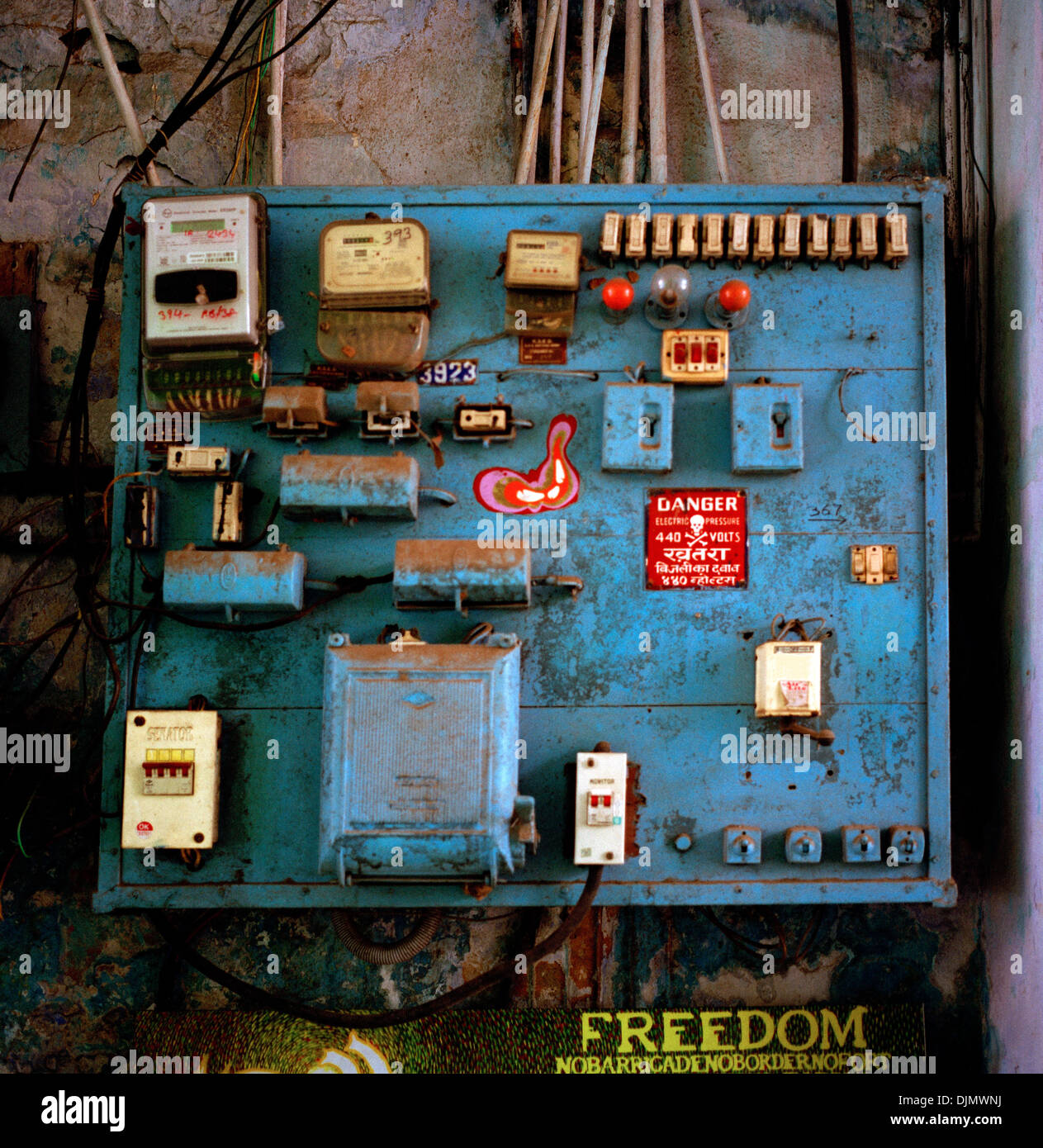 Documentary Photography - Electrical junction box in Kochi Cochin in Kerala in India in South Asia Stock Photo