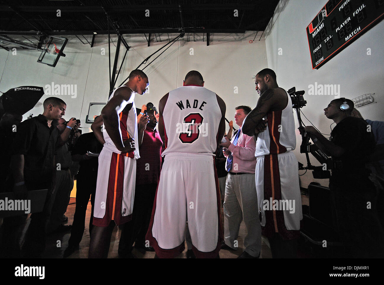 Sept. 27, 2010 - Coral Gables, FL - Florida, USA - United States - (CAV) HEAT MEDIA 0927Q Chris Bosh, left, Dwyane Wade, center, and LeBron James, right, meet with reporters during media day Monday, Sept. 27, 2010, in Coral Gables at the BankUnited Center on the University of Miami campus in Coral Gables.  Joe Cavaretta, Sun Sentinel ORG XMIT: S-S1009271612155343 (Credit Image: © S Stock Photo