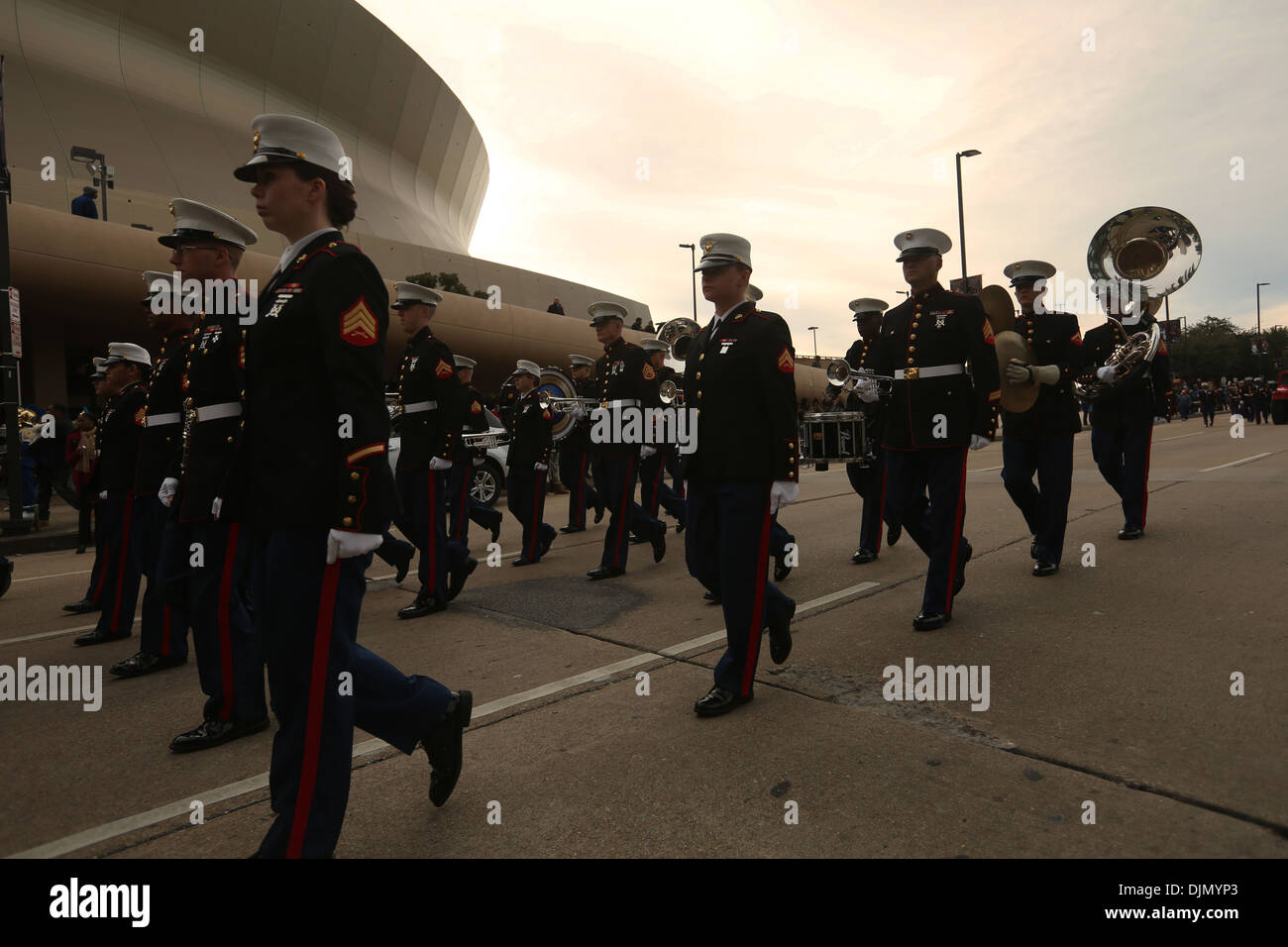 Members of the Marine Corps Band New Orleans march in the third annual Bayou Classic Parade on Nov. 28, 2013. The Marines led th Stock Photo