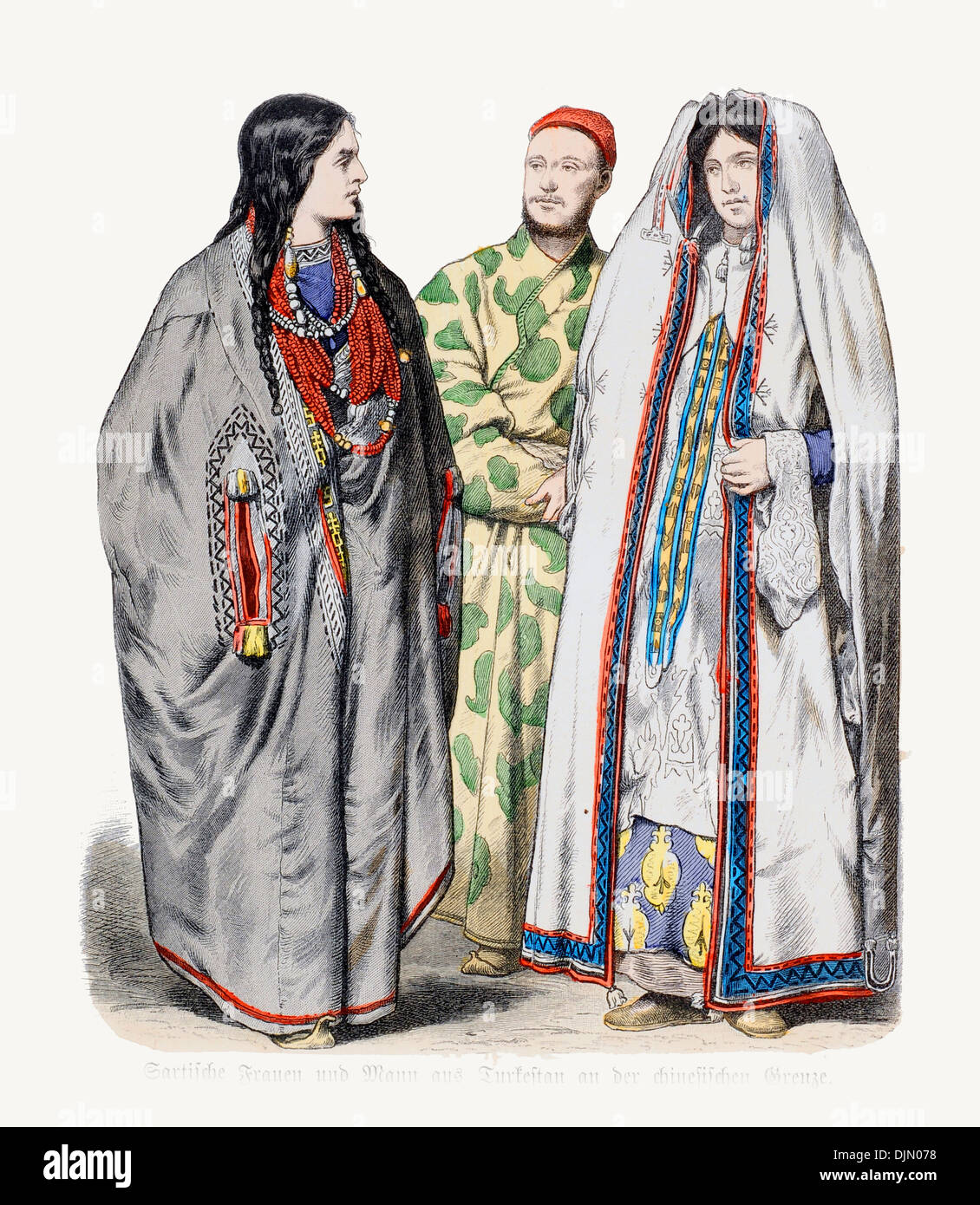 19th century XIX 1800s Sartish Women and Man from Turkistan Stock Photo