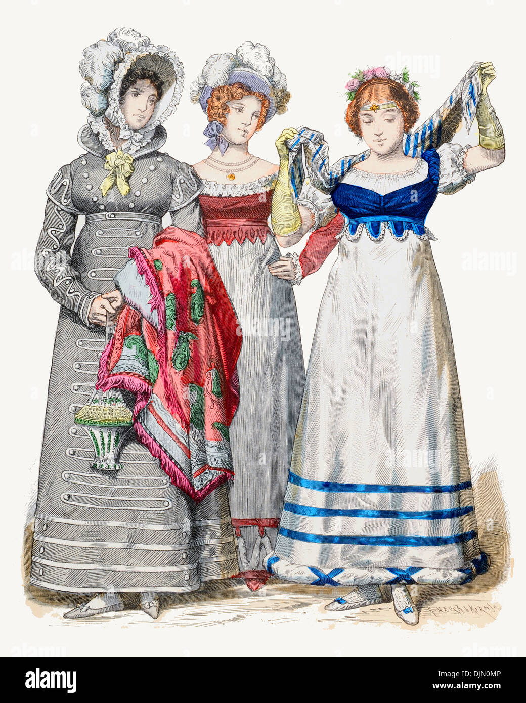 Early 19th century XIX 1800s German ladies costume Stock Photo