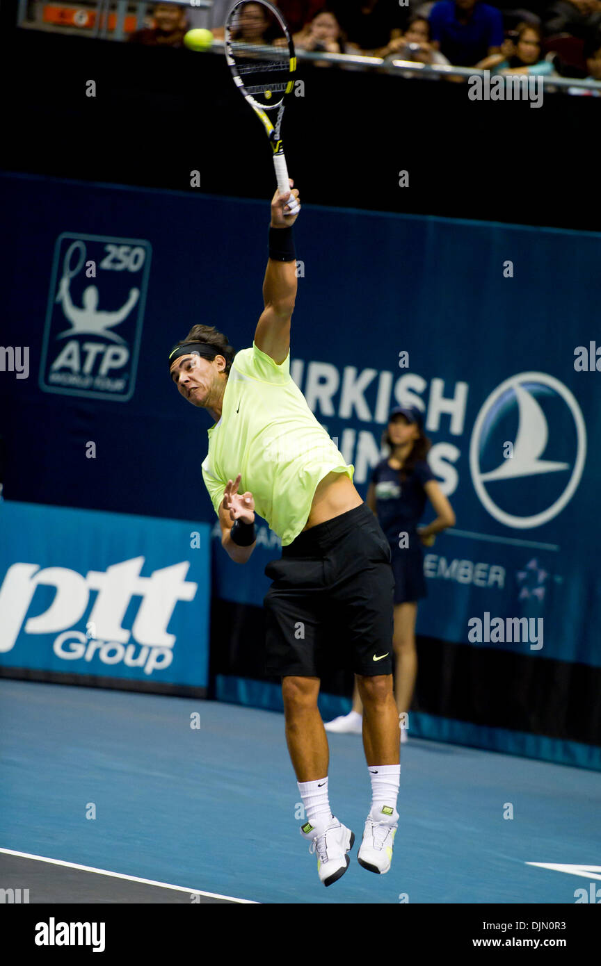 Sept. 30, 2010 - Bangkok, Thailand - RAFAEL NADAL of Spain serves against  Ruben Bemelmans of Belgium during his second round match on day sixth of  the 2010 ATP Thailand Open tennis