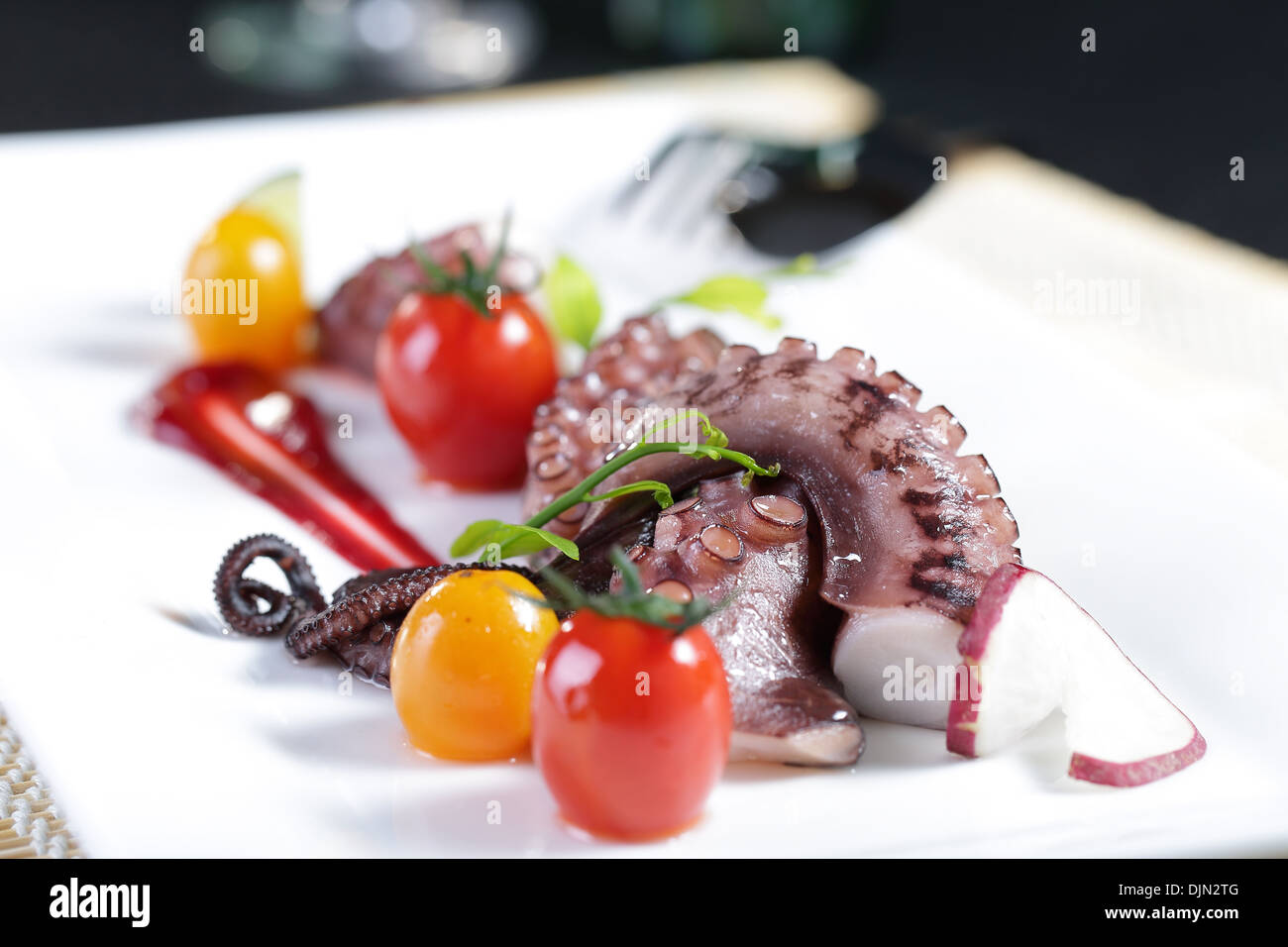 Steaming Octopus Close up Steam Octopus on the white dish Stock Photo - Alamy