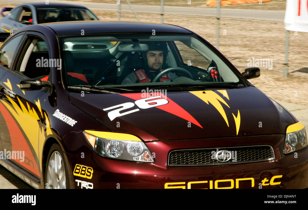 Mar 15, 2008- Rosamond, CA, USA 2008 Toyota Pro/Celebrity Race participant WILMER VALDERRAMA behind the wheel of a modified Scion during a training session for the 32nd annual race which will be held April 19, 2008 in Long Beach, California. Mandatory Credit: Photo by Jonathan Alcorn/ZUMA Press. © Copyright 2008 by Jonathan Alcorn Stock Photo