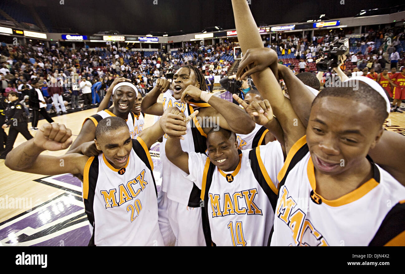 Saturday, March 15, 2008, McClymonds Warriors celebrate winning the Division I State Championship after beating Dominguez of Compton 73-54 at Arco Arena in Sacramento, Calif.  (Alison Yin/Oakland Tribune) Stock Photo