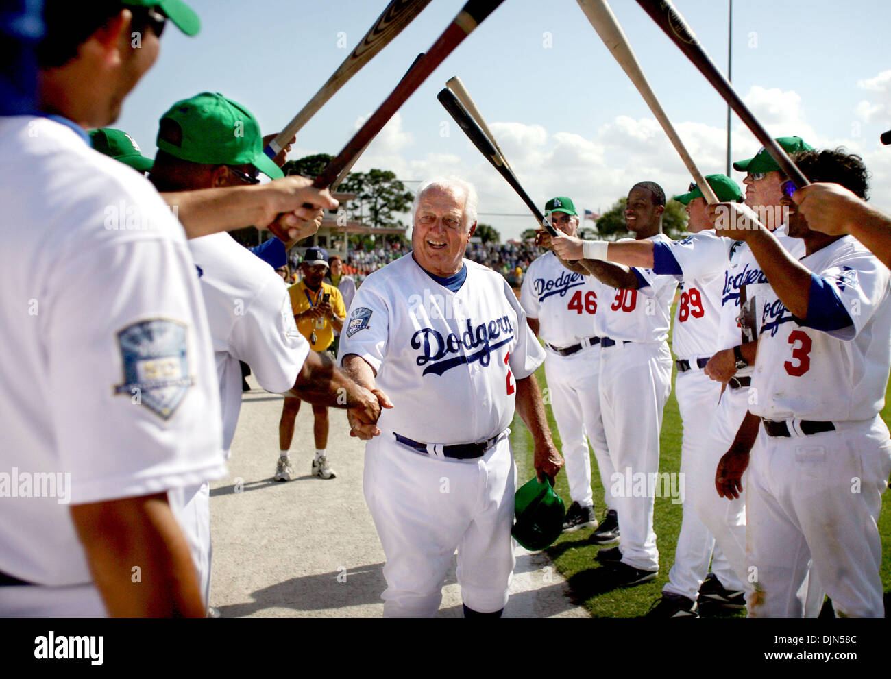 Mar 17, 2008 Vero Beach, Florida, USA Dodgers team members salute
