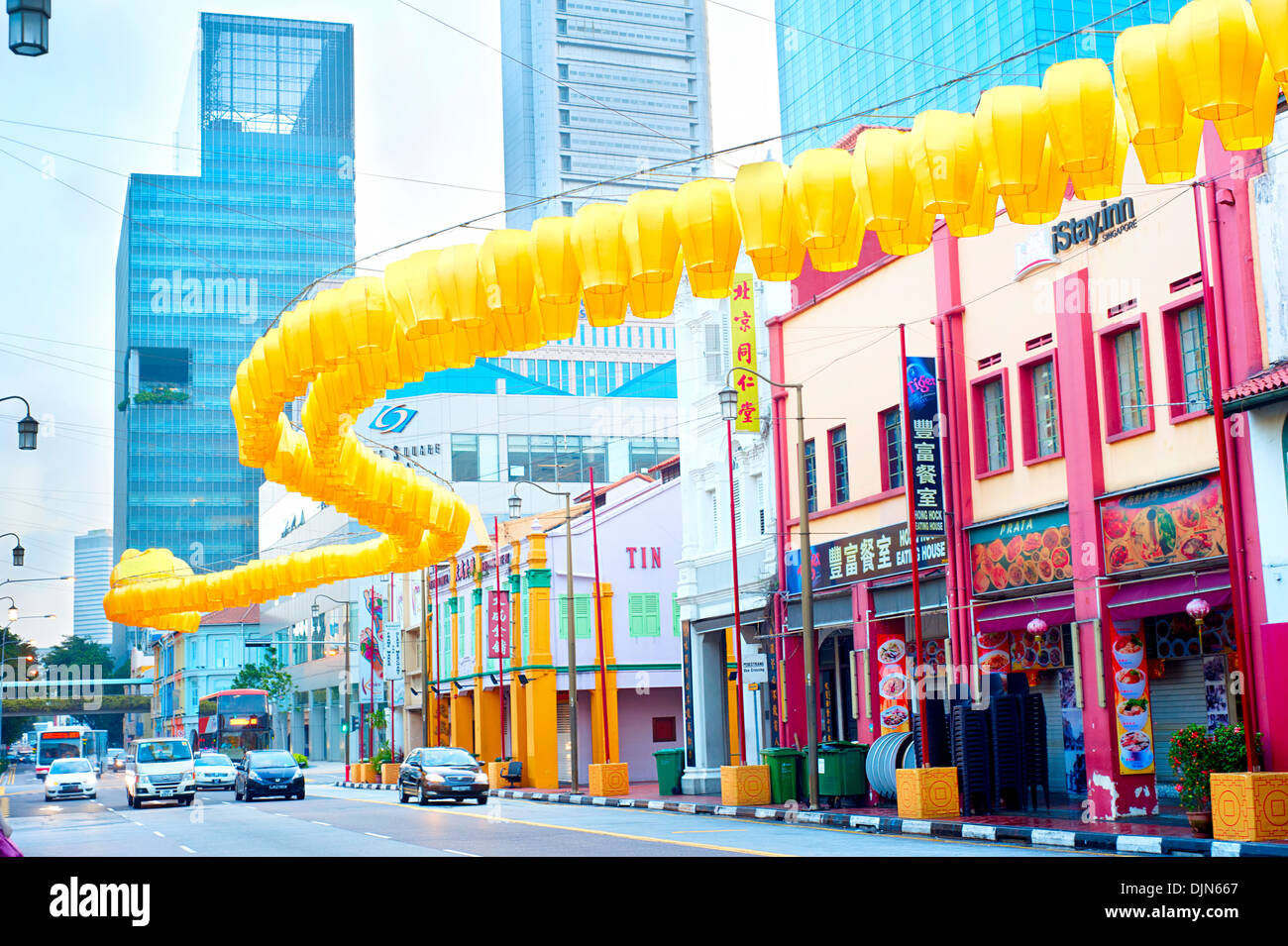 Chinatown street at morning in Singapore Stock Photo