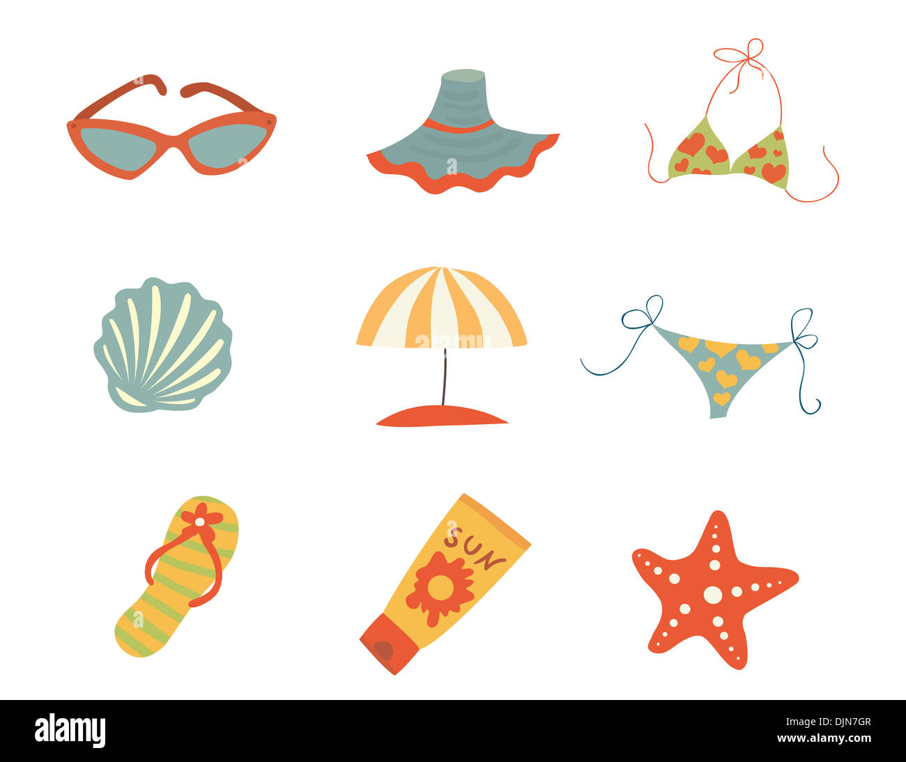 Summer accessories. Vector icons Stock Photo