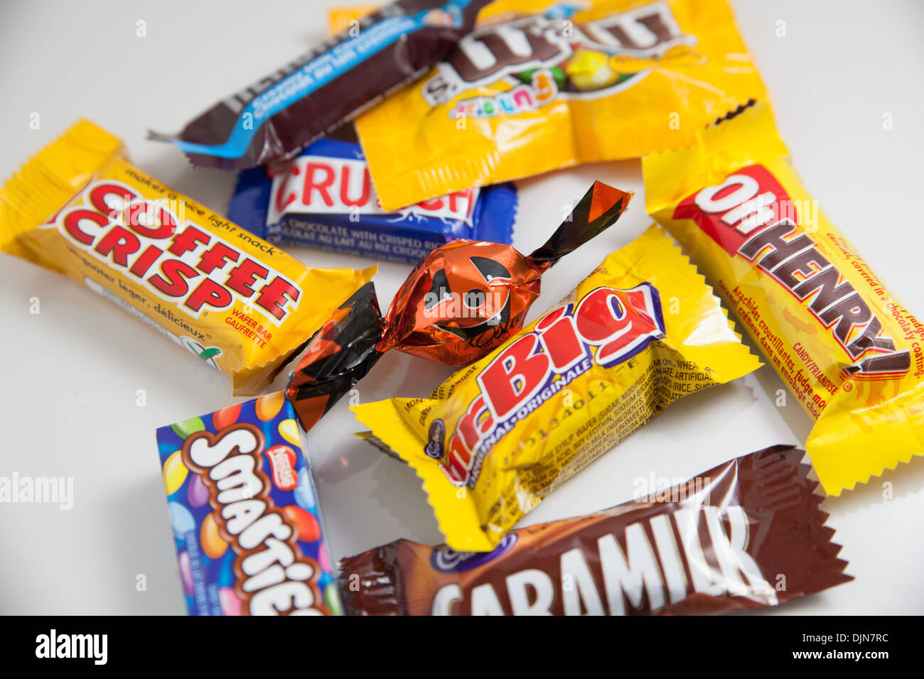 Assorted mini chocolate bars Stock Photo