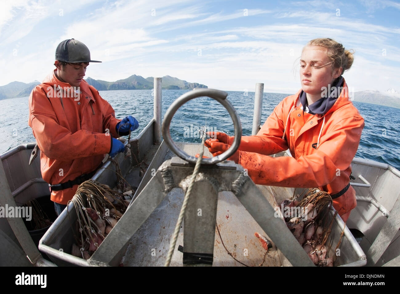 Deckhands Snap Hooks Onto The Groundline While Setting Out Commercial