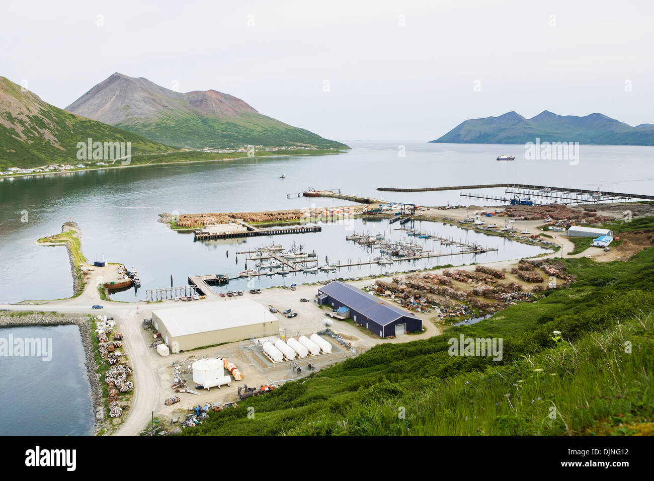 View Of The City Of King Cove From Atop A Nearby Mountain, Alaska