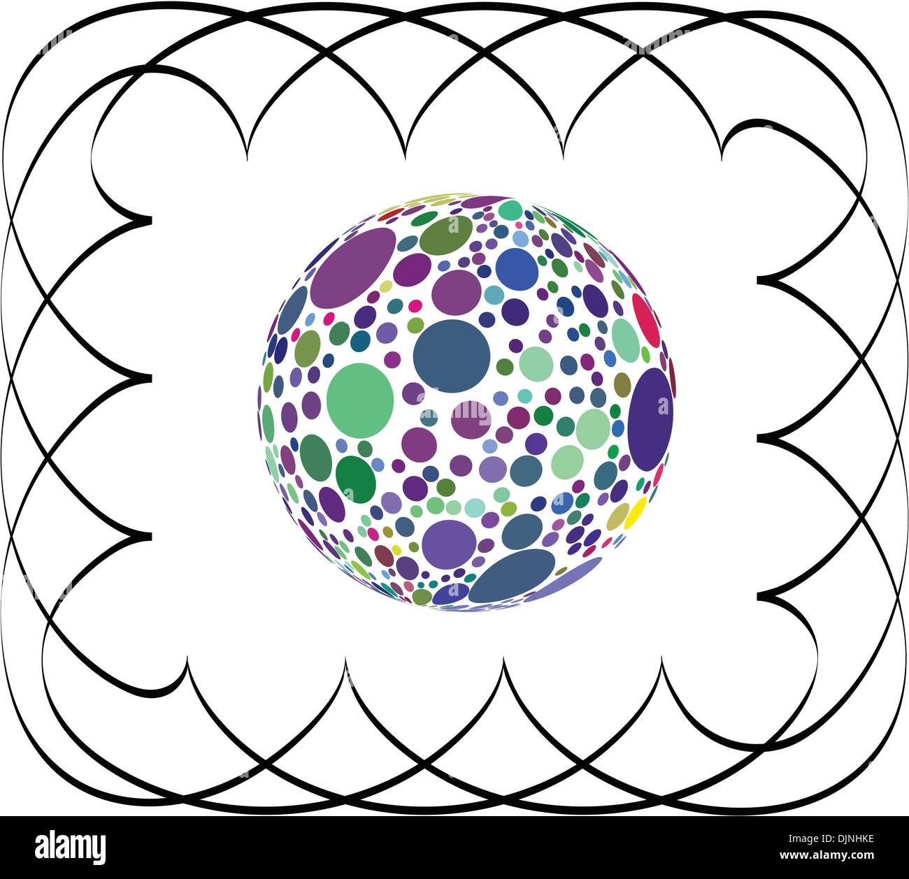 disco ball in black line frame Stock Vector