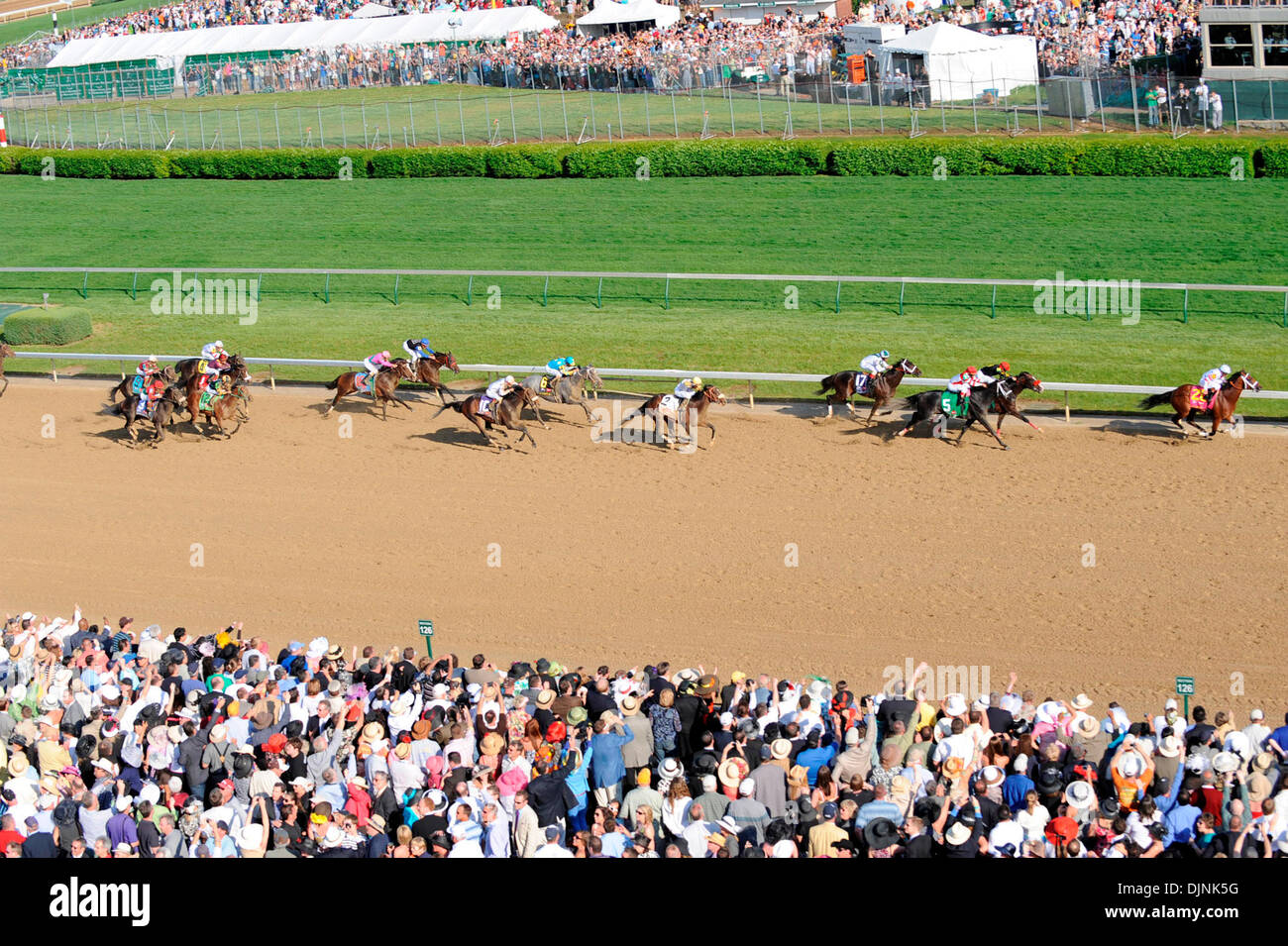 Big Brown #20 and jockey Kent Desomeaux take the lead in the final stretch to win the 134th running of the Kentucky Derby Saturday May 3, 2008, at Churchill Downs, Louisville, Ky. Photo by Angela Baldridge  (Credit Image: Stock Photo