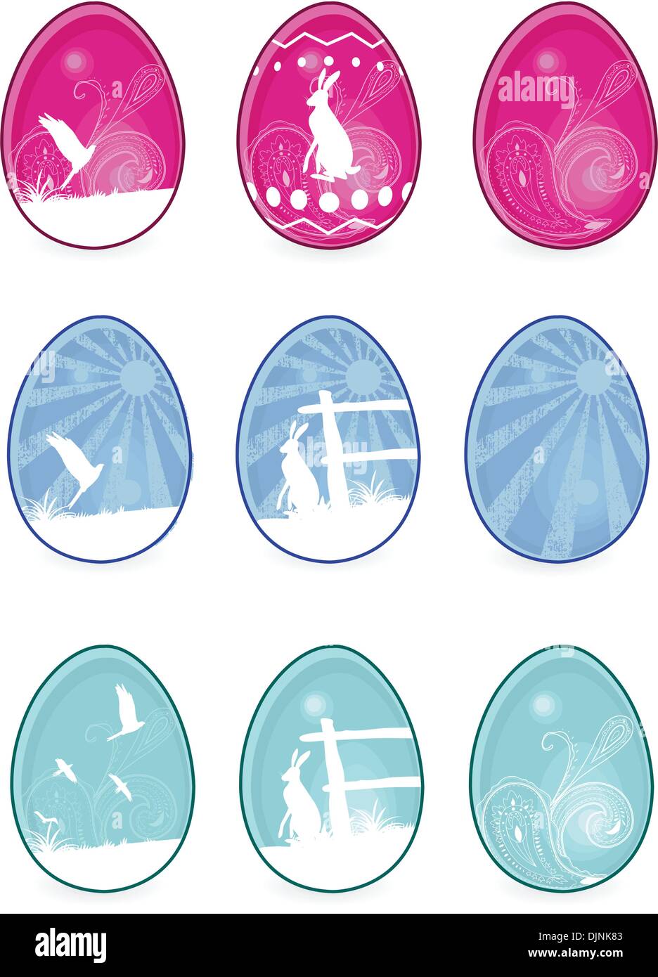 9 more detailed eggs. All elements on separate layers, easily edited. Stock Vector