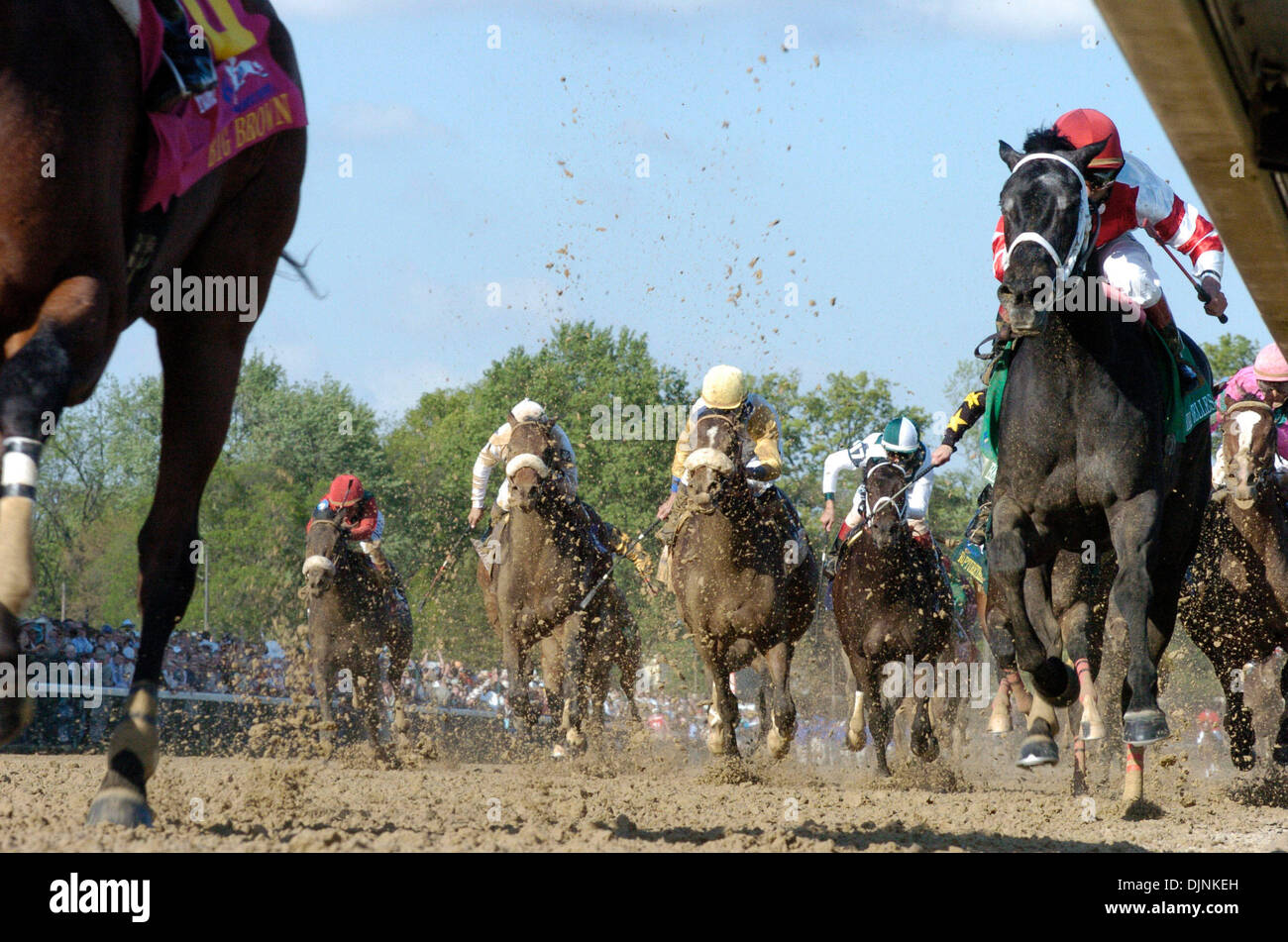 May 03, 2008 - Lexington, Kentucky, USA - Big Brown and Kent Desormeaux, left, take the lead in the mid stretch as Eight Belles and Gabriel Saez, right, move into second in the 134th running of the Kentucky Derby at Churchill Downs. (Credit Image: © Ron Garrison/Lexington Herald Leader/ZUMA Press) RESTRICTIONS: * U.S. Tabloid Rights OUT * Stock Photo