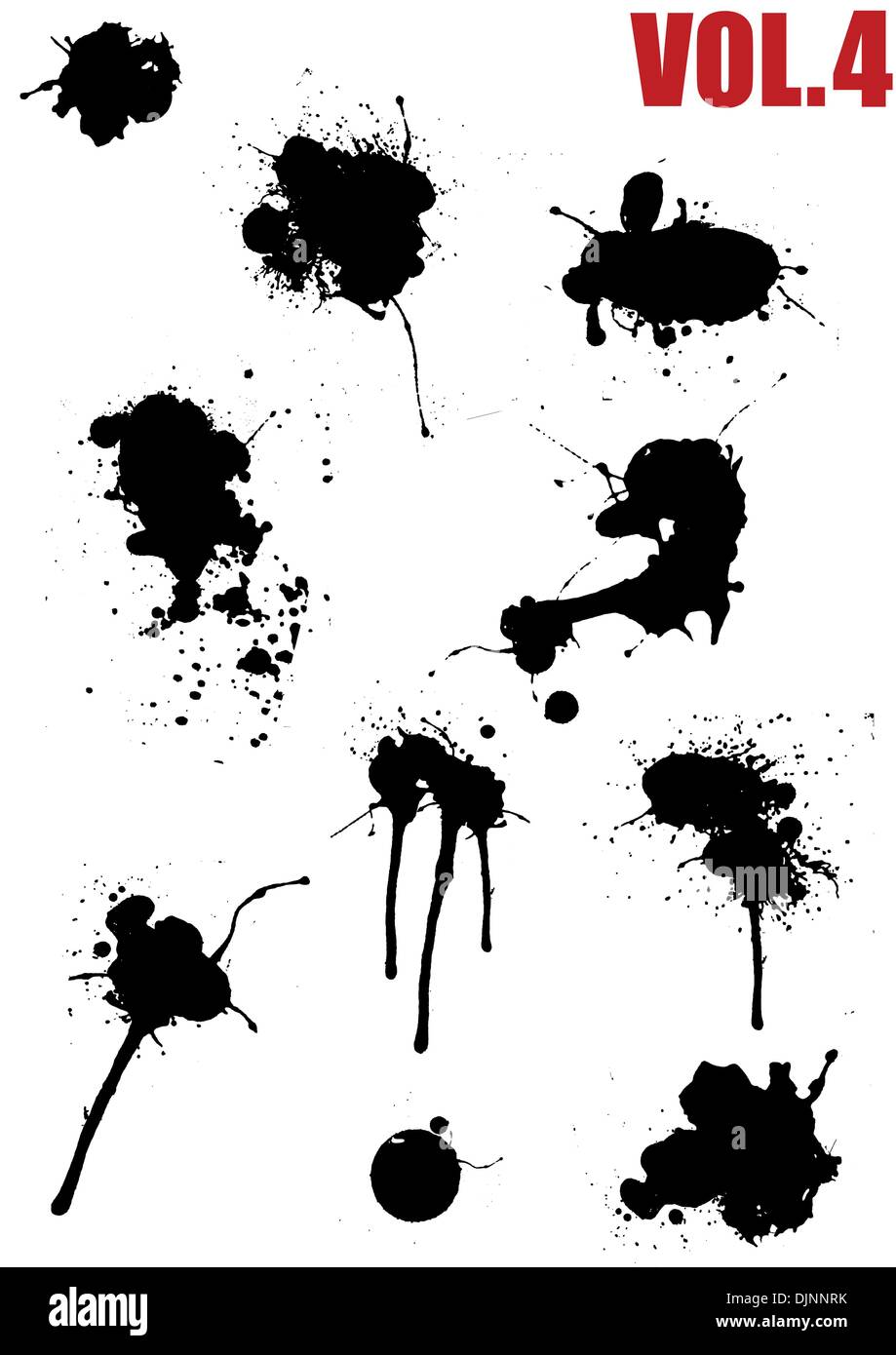 Ink splashes, strokes and stains  Set -4 ; These are highly detailed silhouettes of liquid stains.Can be used as dirt, sand, bre Stock Vector