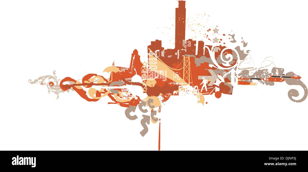 Big City - Grunge styled urban background. Vector illustration Stock ...