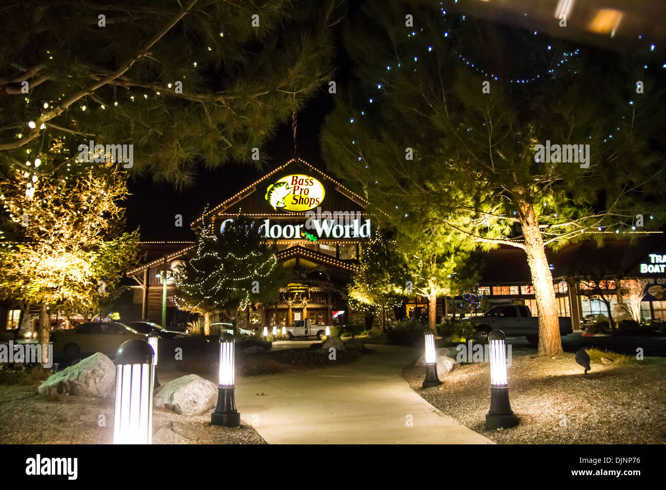 The Bass Pro Shops store in Rancho Cucamonga California at night
