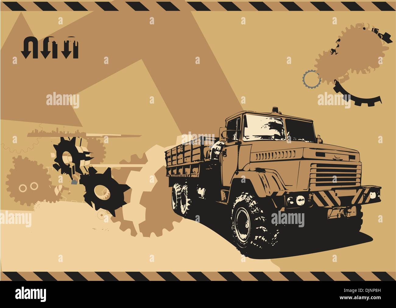 vector  illustration of vintage  truck in a  grunge style on urban background Stock Vector