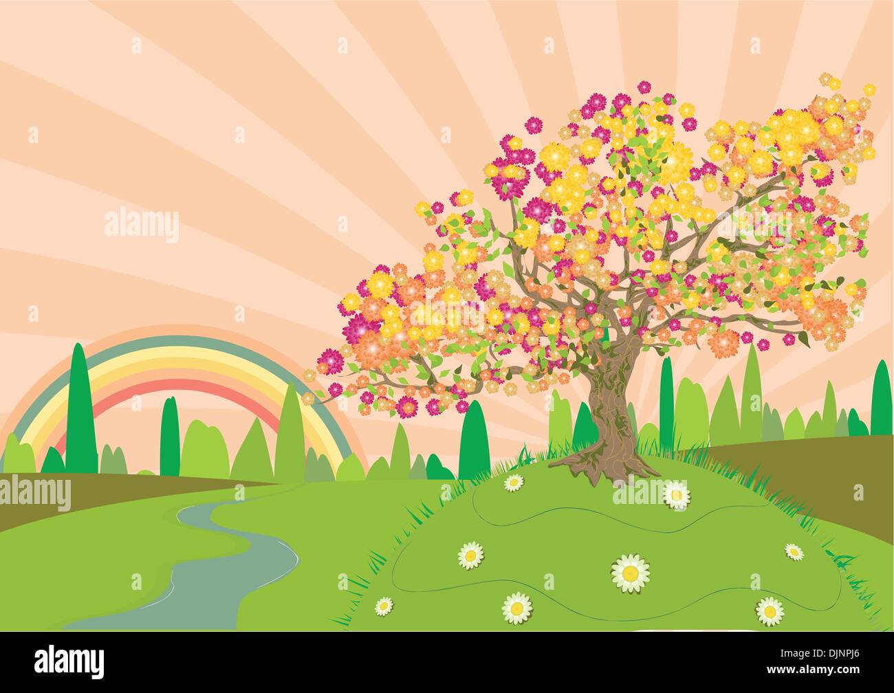 flower-hill-sunlight-pink-stock-vector-images-alamy