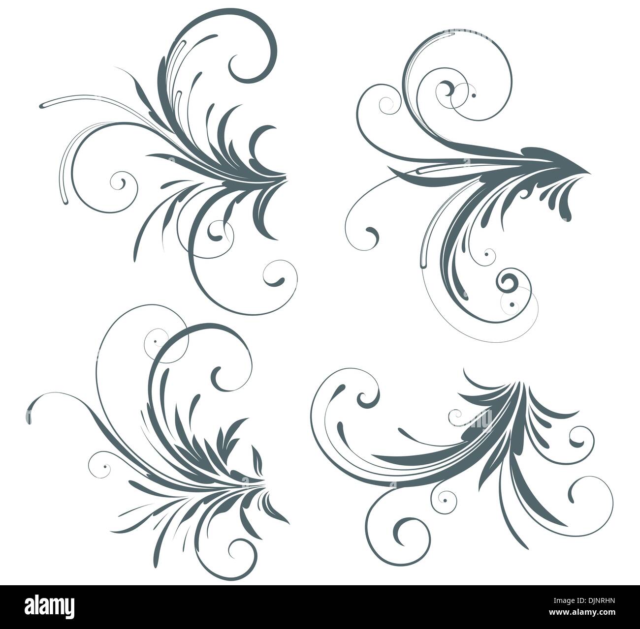 Vector illustration set of four swirling flourishes decorative floral ...