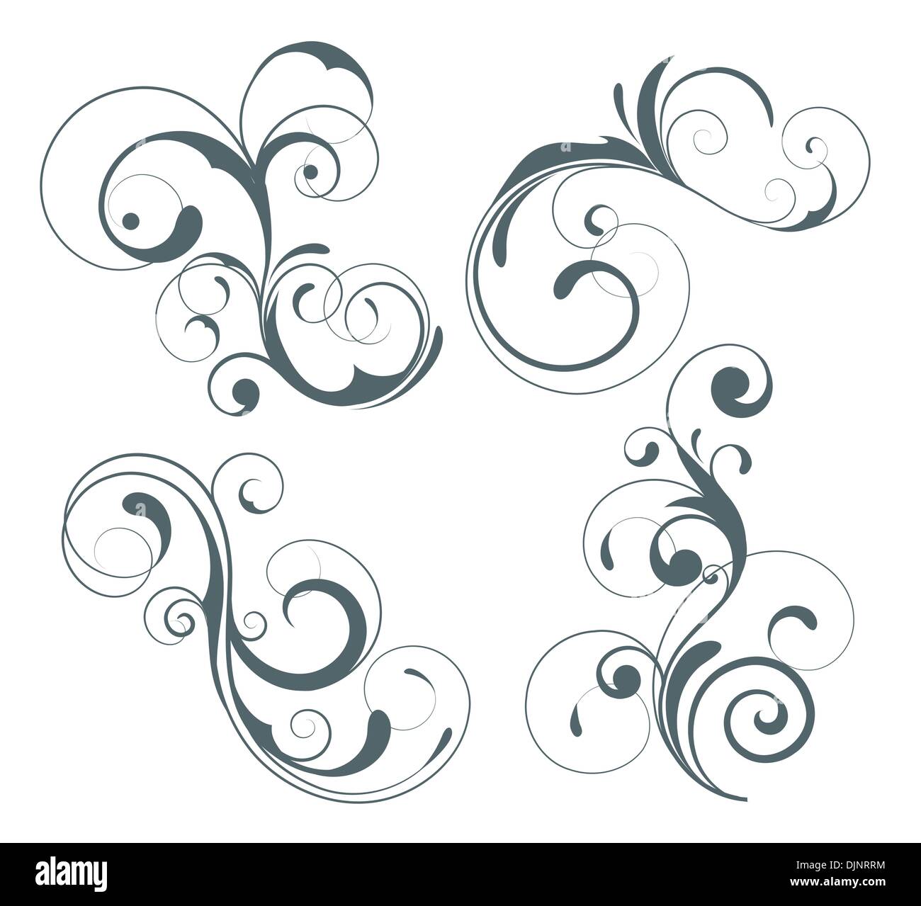 Vector illustration set of four swirling flourishes decorative floral ...