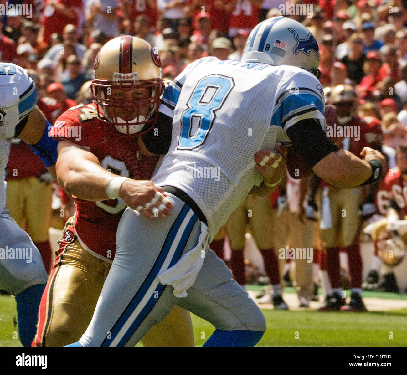 Seattle Seahawks Leon Washington (33) tries to fend off San Francisco 49ers  Justin Smith at Candlestick Park in San Francisco on December 12, 2010. The  49ers defeated the Seahawks 40-21 UPI/Terry Schmitt