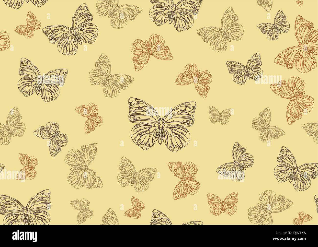 Vector illustration of many funky hand-drawn butterflies of different ...