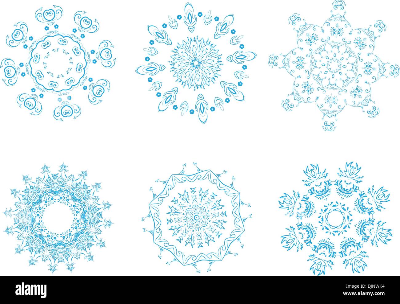 Vector illustration of icon set of 6 different snowflakes. Set-1 Stock ...