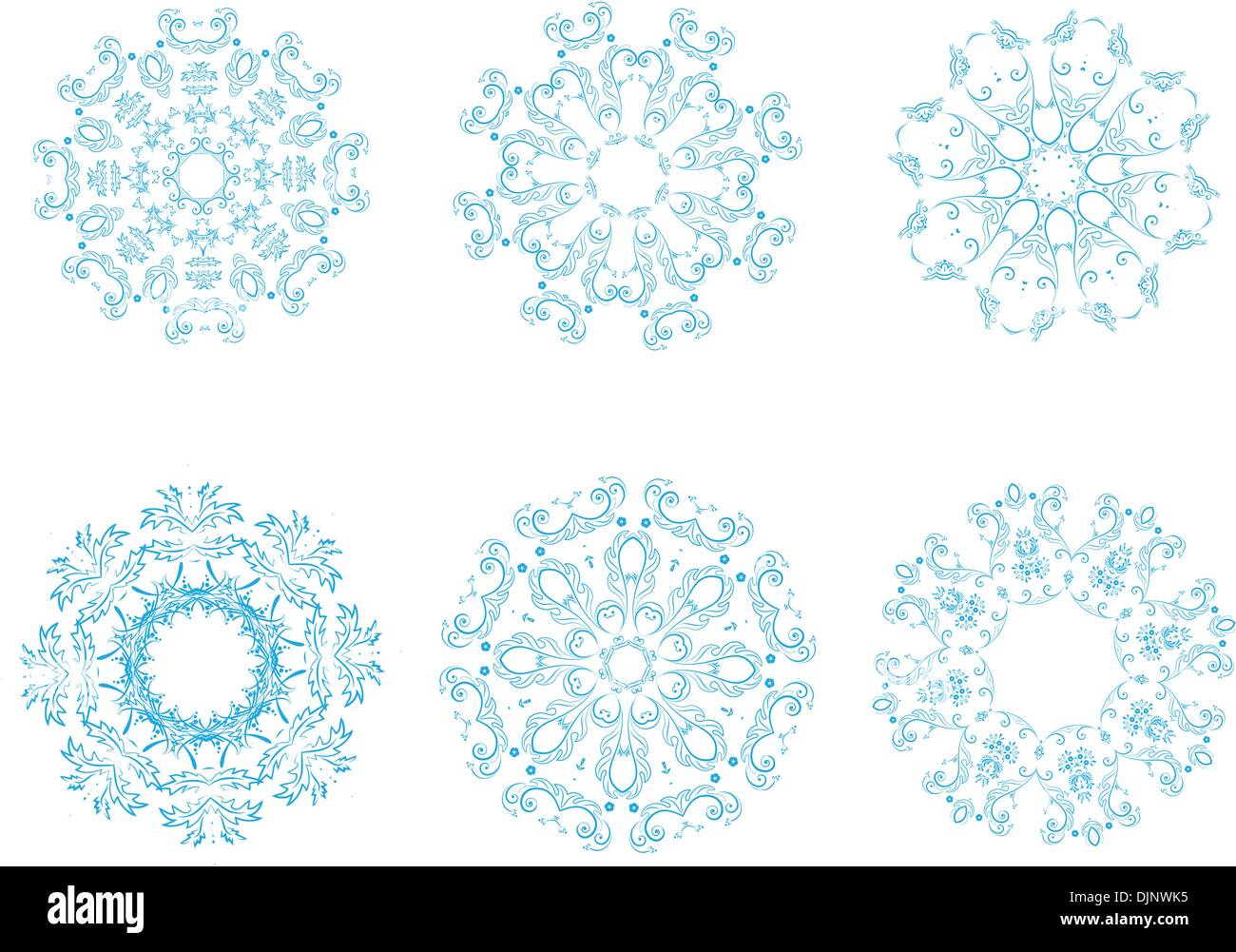 Vector illustration of icon set of 6 different snowflakes. Set-2 Stock ...