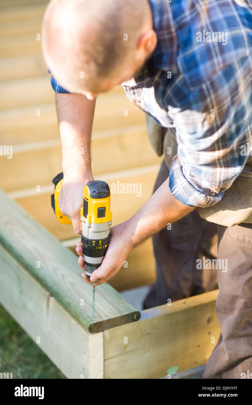 Carpenter Building Deck Stock Photo Alamy