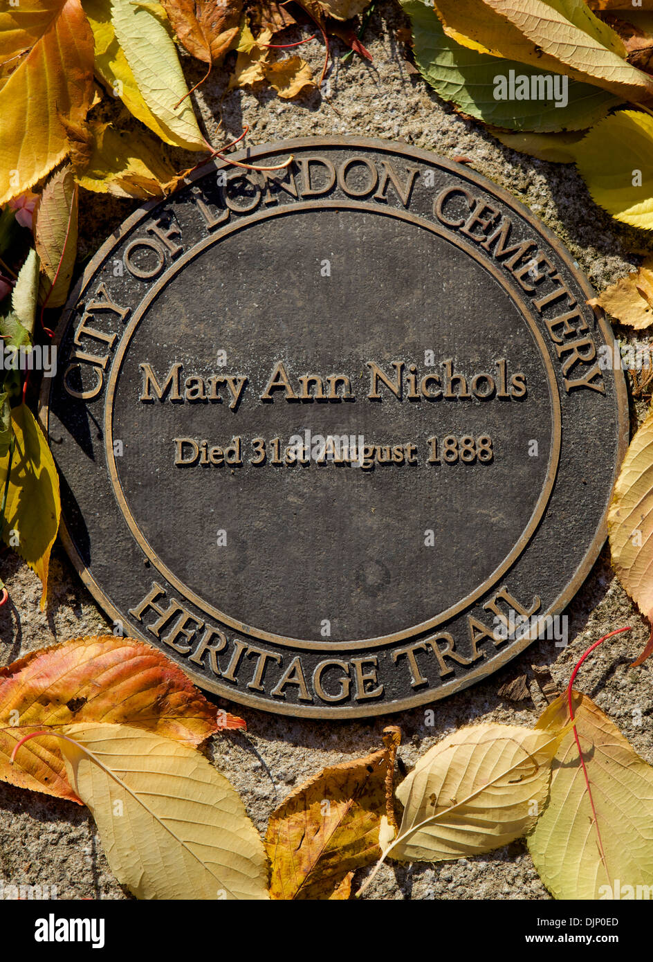 Memorial marker (Grave) to Mary Ann Nichols, victim of Jack the Ripper, City of London Cemetery, London, UK. Stock Photo