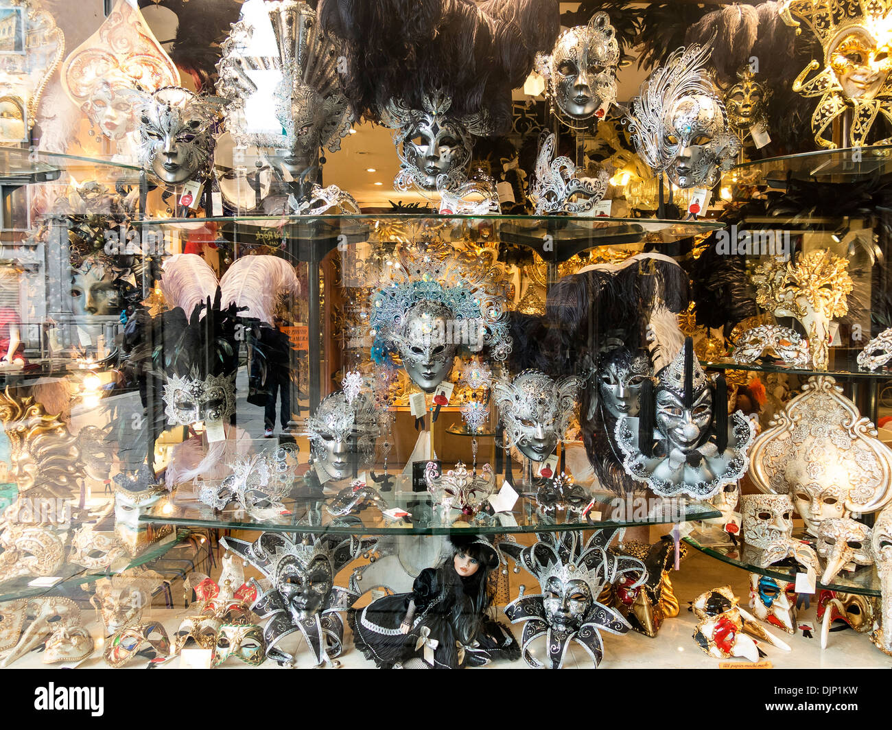Carnevale di Venezia, Carnival masks in Venetian shop window, Venice, Italy Stock Photo