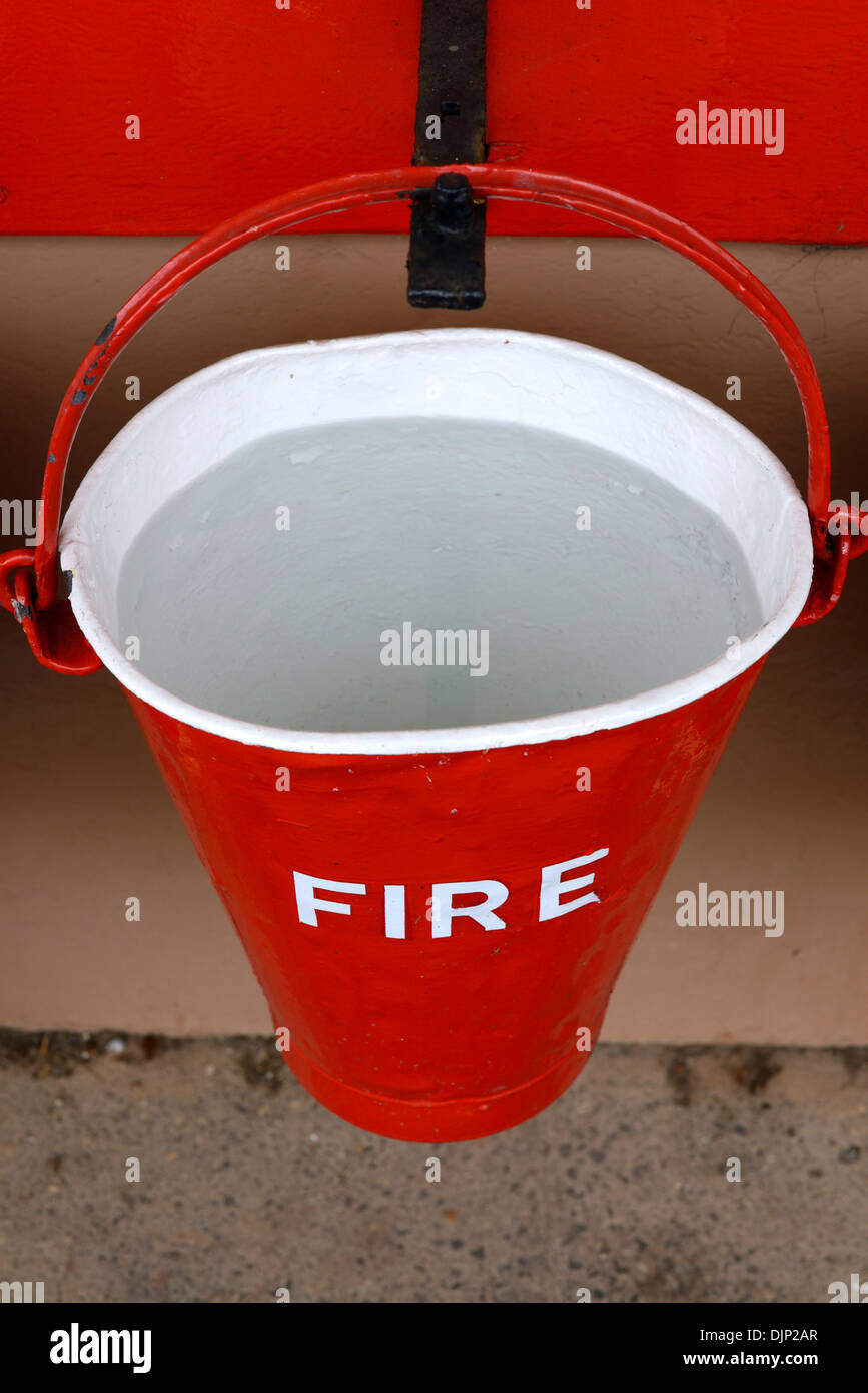 Closeup of Red Fire Bucket filled with Water on Platform 1 at Stock