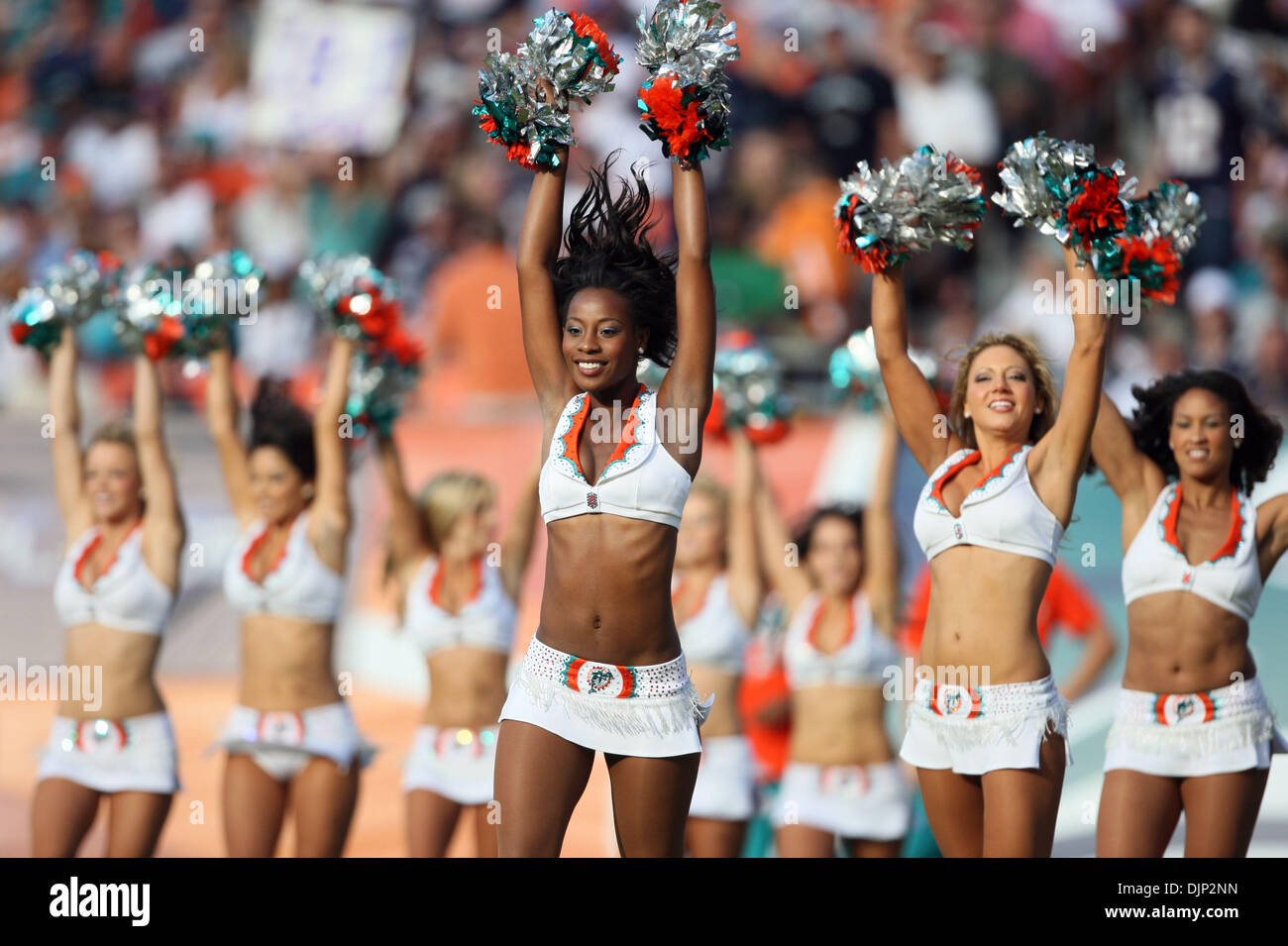 112308 spt dolphins--ÃŠ0058902A--Staff Photo by Allen Eyestone/The Palm Beach Post...Miami Gardens, FL..Dolphin Stadium..New England Patriots at Miami Dolphins NFL football...The Dolphin cheerleaders perform. (Credit Image: © The Palm Beach Post/ZUMA Press) Stock Photo