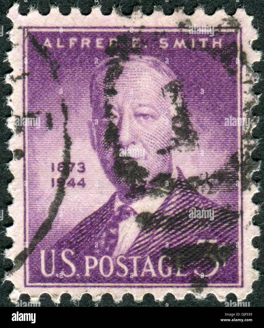 USA - CIRCA 1945: Postage stamp printed in the USA, a portrait 42nd Governor of New York, Alfred Emanuel 'Al' Smith, circa 1945 Stock Photo