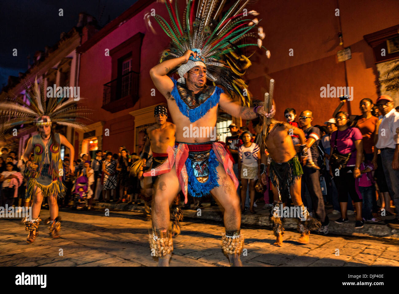 Costumed Mayan Indians celebrating the Day of the Dead festival known in spanish as Día de Muertos November 1, 2013 in Oaxaca, Mexico. Stock Photo