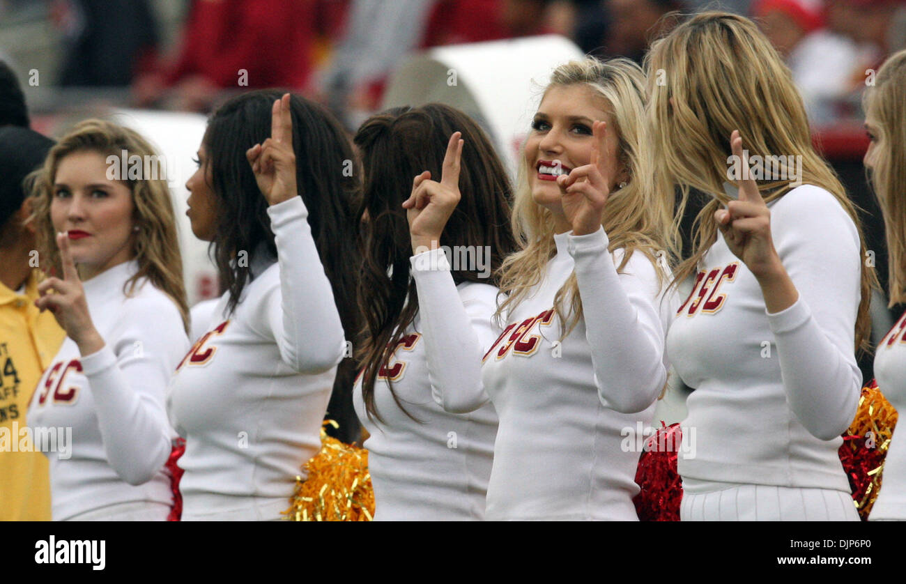 Apr. 10, 2008 - Los Angeles, California, U.S. - USC cheerleaders in the second half during a NCAA, PAC 10 football game as USC beat Cal 48-14 at the Los Angeles Memorial Coliseum on Saturday, October 16, 2010, in Los Angeles. (SGVN/Staff Photo by Keith Birmingham/SPORTS) (Credit Image: © San Gabriel Valley Tribune/ZUMApress.com) Stock Photo