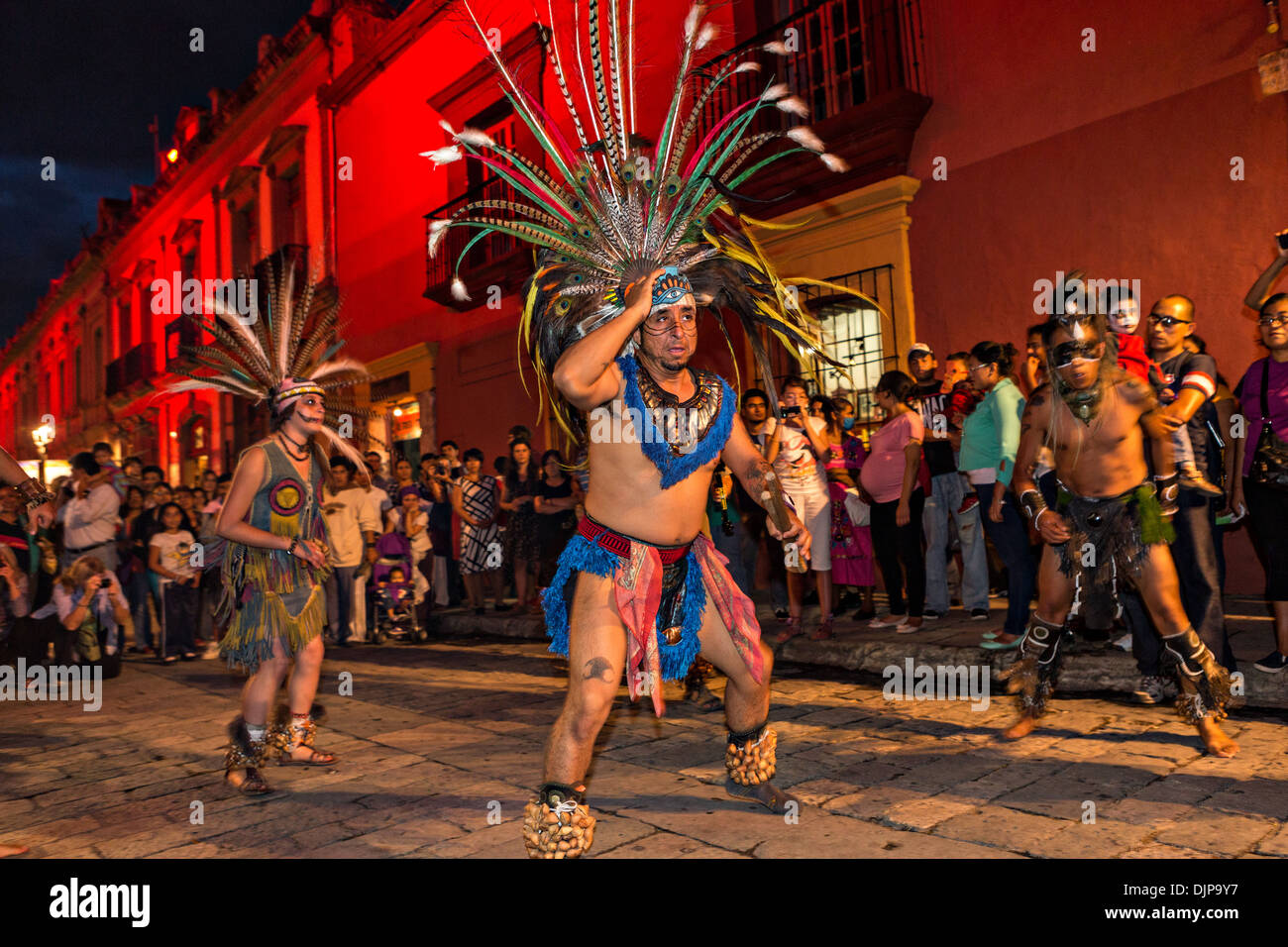 Costumed Mayan Indians celebrating the Day of the Dead festival November 1, 2013 in Oaxaca, Mexico. Stock Photo