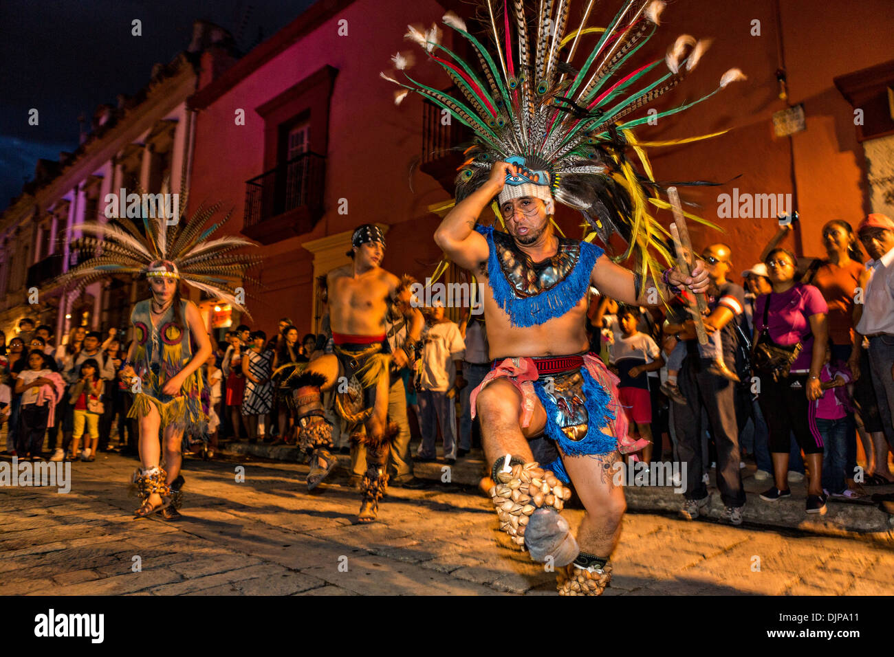 Costumed Mayan Indians celebrating the Day of the Dead festival November 1, 2013 in Oaxaca, Mexico. Stock Photo